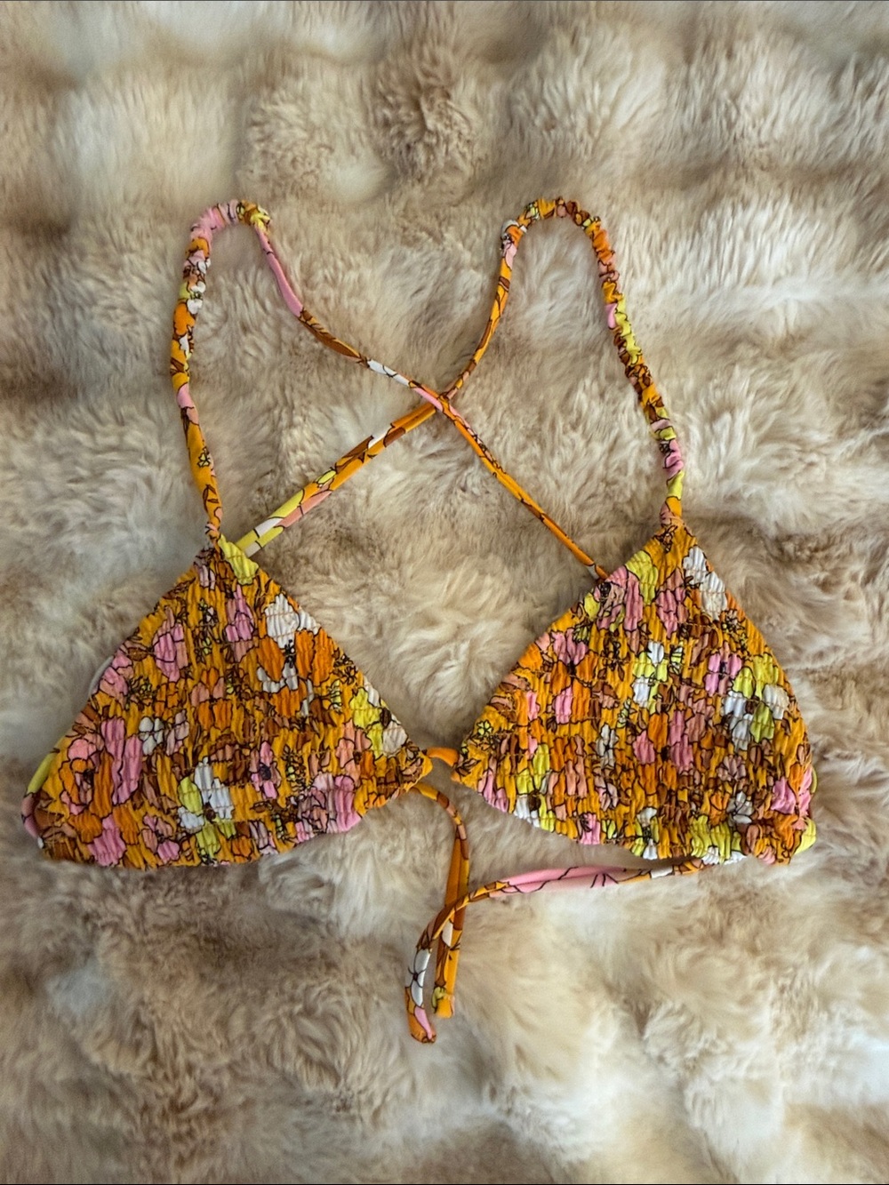 Xhilaration orange pink and yellow floral print bikini size medium - Picture 6 of 8